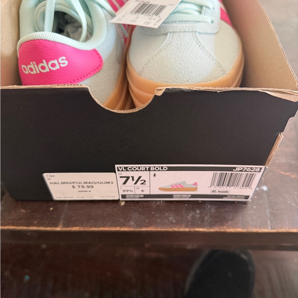adidas Originals Kids VL Court Bold Sneakers in Mint and Hot Pink